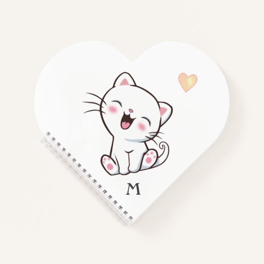 Carnet Monogramme & joli chat sur fond blanc (Devant)