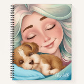 Carnet Monogramme Jolie chiot femme dormant (Devant)
