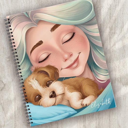 Carnet Monogramme Jolie chiot femme dormant