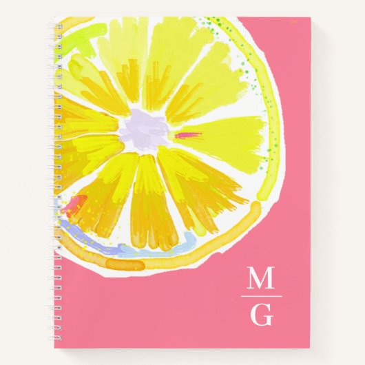 Carnet Monogramme Lemon Aquarelle rose moderne (Devant)