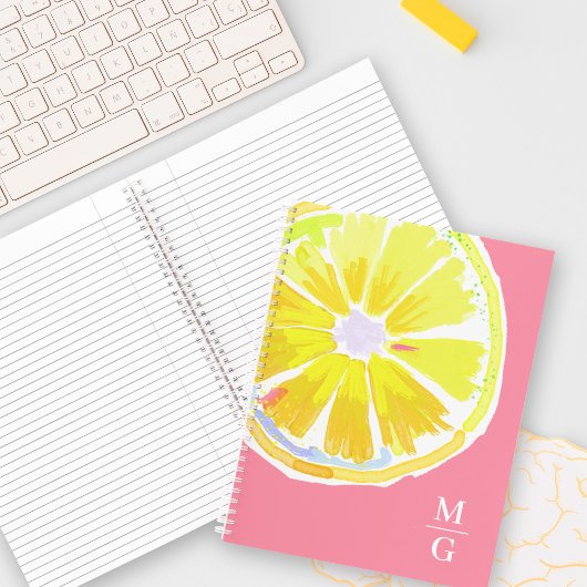 Carnet Monogramme Lemon Aquarelle rose moderne