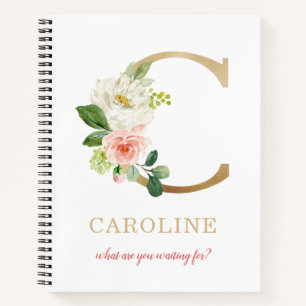 Carnet Monogramme Lettre C Or Devise ou citation floral