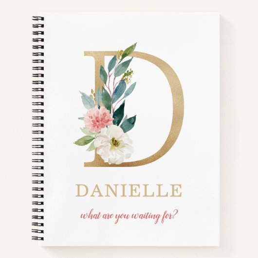 Carnet Monogramme Lettre D Or | Fleur devise ou citation (Devant)