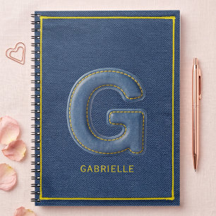 Carnet Monogramme Lettre G Brodé Bleu Denim Rétro