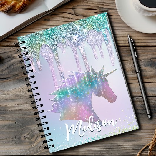 Carnet Monogramme licorne aqua élégante avec gouttes de p