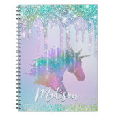 Carnet Monogramme licorne aqua élégante avec gouttes de p (Devant)