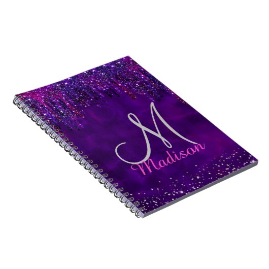 Carnet Monogramme licorne rose violet mignon avec gouttes (Côté Droit)