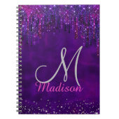 Carnet Monogramme licorne rose violet mignon avec gouttes (Devant)