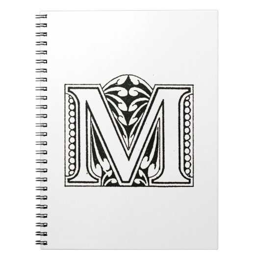 Carnet Monogramme M, lettre M, alphabet M, noir et blanc (Devant)