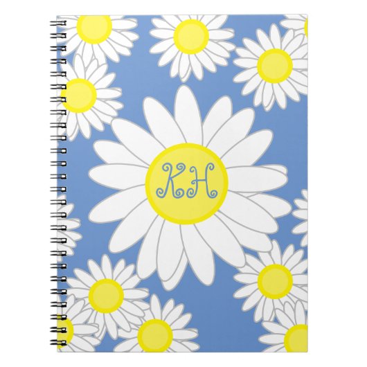 Carnet Monogramme marguerite bleu blanc et jaune (Devant)