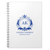 Carnet Monogramme Mariage de la Couronne de luxe bleu (Devant)