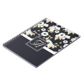 Carnet Monogramme Marine Bleu Blanc Floral Décor Anémone (Côté gauche)