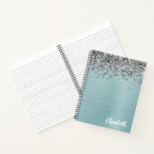 Carnet Monogramme Métal Brossé Aqua Sarcelle Paillettes A (Intérieur)