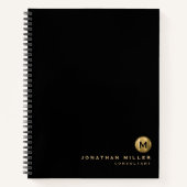 Carnet Monogramme métallique brossé minimal en or noir (Devant)