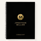 Carnet Monogramme métallique brossé minimal en or noir (Devant)