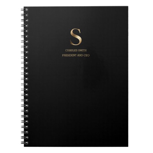 Carnet Monogramme minimal en or | Black (Devant)