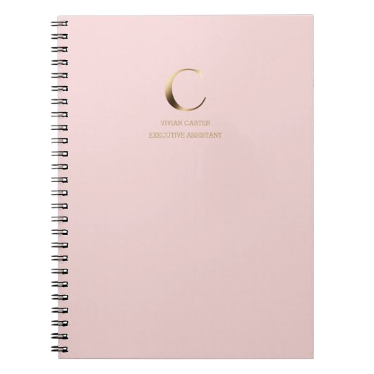 Carnet Monogramme minimal en or | Rose (Devant)