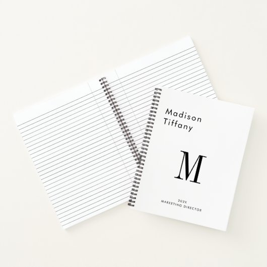 Carnet Monogramme Minimal Noir et Blanc Nom Année Personn (Intérieur)