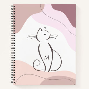 Carnet Monogramme minimaliste de chats noirs Boho en form