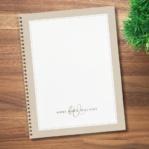 Carnet Monogramme minimaliste marron moka avec une bordur