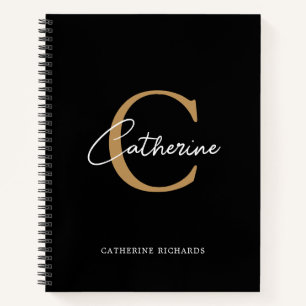 Carnet Monogramme minimaliste moderne en or noir