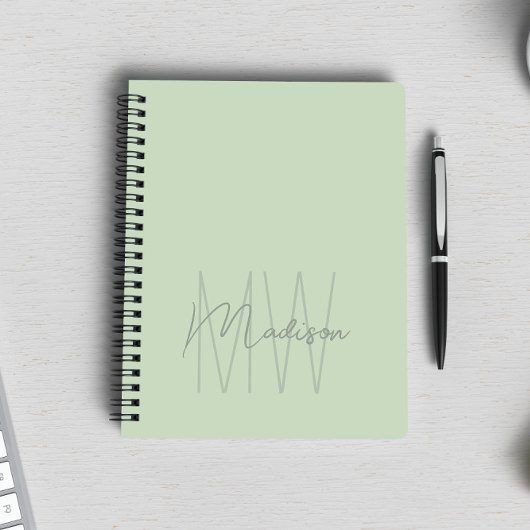 Carnet Monogramme Minimaliste Moderne Vert Sauge