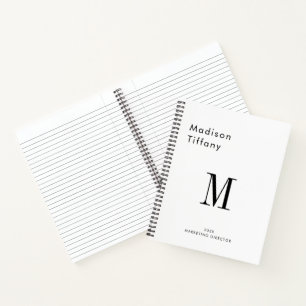 Carnet Monogramme Minimaliste Noir et Blanc Nom Année Per