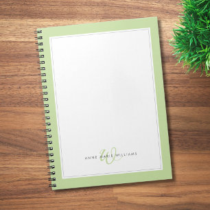 Carnet Monogramme minimaliste vert clair à deux bordures
