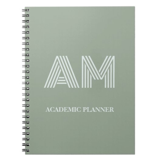 Carnet Monogramme Minimaliste Vert Thé Sage (Devant)