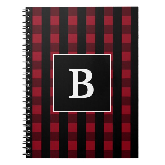 Carnet Monogramme moderne à carreaux rouge et noir de Buf (Devant)