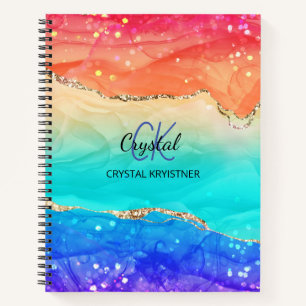 Carnet Monogramme moderne à la mode Rainbow Agate Parties