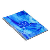 Carnet Monogramme Moderne Abstrait Lavis d'Encre Bleue (Côté Droit)