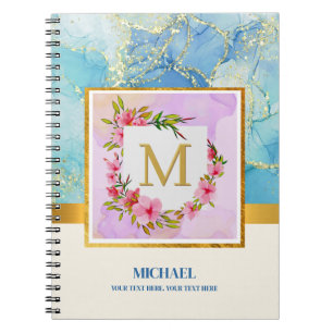 Carnet Monogramme Moderne Abstrait Liquide Or Feuille Ble