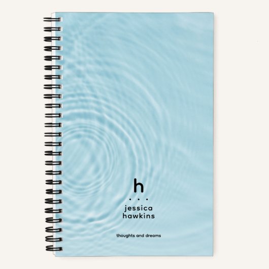 Carnet Monogramme Moderne aux Ondulations d'Eau Bleue Cla (Recto)