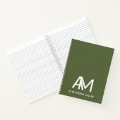 Carnet Monogramme moderne avec nom Olive Green (Intérieur)