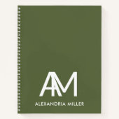 Carnet Monogramme moderne avec nom Olive Green (Devant)