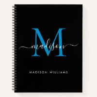 Monogramme moderne Black Ocean Blue Girl Nom du sc