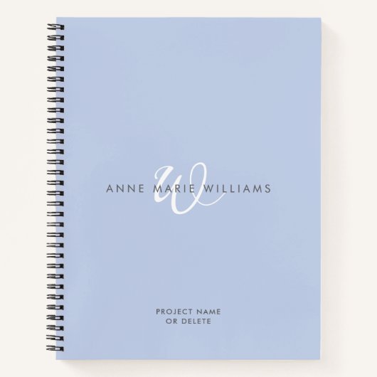 Carnet Monogramme Moderne Bleu Blanc Script (Devant)