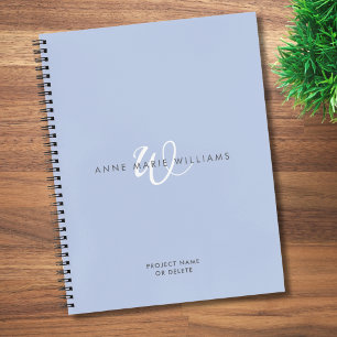 Carnet Monogramme Moderne Bleu Blanc Script