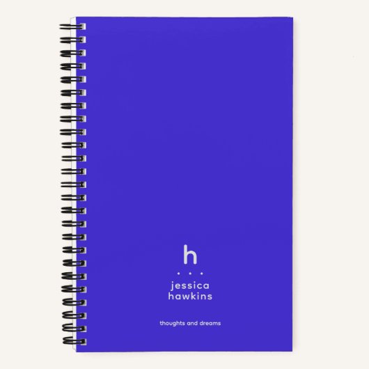 Carnet Monogramme Moderne Bleu Électrique Tendance (Recto)