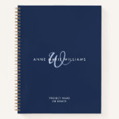 Carnet Monogramme Moderne Bleu Nuit Blanc Script (Devant)