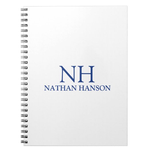Carnet Monogramme Moderne Bleu Simple (Devant)