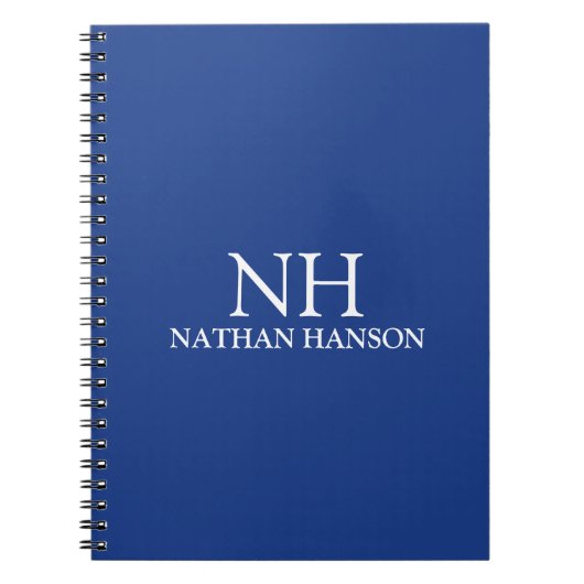Carnet Monogramme Moderne Bleu Simple (Devant)