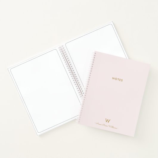 Carnet Monogramme moderne Blush Pink Gold Script (Intérieur)