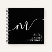 Carnet Monogramme moderne Calligraphie noir blanc Sketboo (Devant)