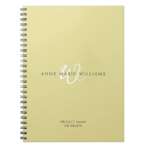 Carnet Monogramme Moderne Chartreuse Blanc en Script