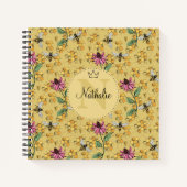 Carnet Monogramme moderne d'abeille et de fleurs de la re (Devant)