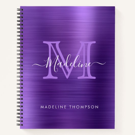 Carnet Monogramme moderne de script moderne brossé métall (Devant)