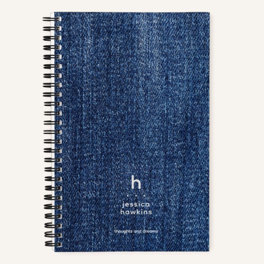 Carnet Monogramme Moderne Denim Bleu Usé Tendance (Recto)