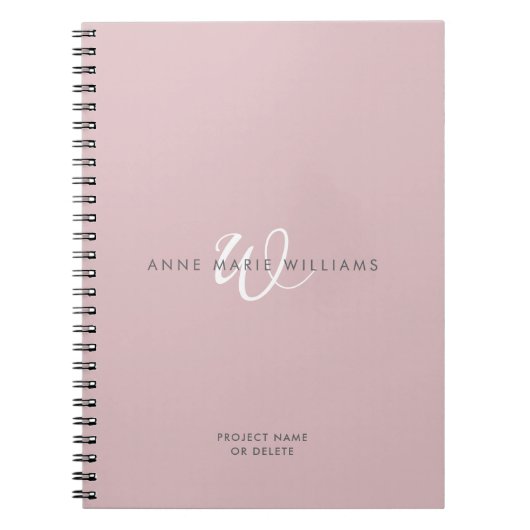 Carnet Monogramme Moderne Écriture Blanche sur Lilas Pous (Devant)